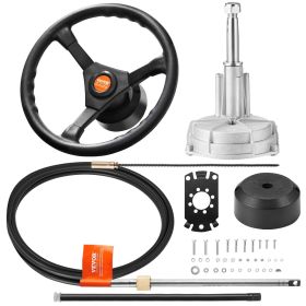 Outboard Steering System 10' Steering Cable Marine Steering System 3/4'' Steering Shaft with 13.5 Inch Wheel Flat Interface Marine Steering Kit for Ya