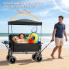 500lbs 3-in-1 Collapsible Wagon Converts to Bench Convertible Folding Wagon Cart with Canopy &Rear-Mounted Folding Tabletop, Heavy-Duty