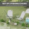 Set of 2 Fishing Chairs, Camping Chairs with Adjustable Backrest and Headrest, Folding Chair for Outdoor, Light Grey