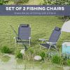Set of 2 Fishing Chairs, Camping Chairs with Adjustable Backrest and Headrest, Folding Chair for Outdoor, Dark Blue