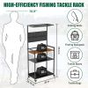 Fishing Rod Storage Rack with Pegboard, Rolling Tackle Organizer Cart, Multi-Tier Fishing Gear Stand for Rods, Reels, Tackle Boxes & Bags