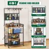 Fishing Rod Storage Rack with Pegboard, Rolling Tackle Organizer Cart, Multi-Tier Fishing Gear Stand for Rods, Reels, Tackle Boxes & Bags