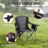Camping Folding Chair for Adults, Portable Heavy Duty Outdoor Quad Lumbar Back Padded Arm Chairs with Side Pockets