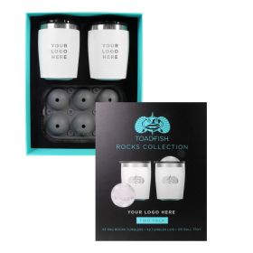 Toadfish Custom Engraved Non (Option: Tipping 10oz White Rocks Tumblers with Ice Ball Tray  2 Tumblers (MINIMUM ORDER QUANTITY OF 25))