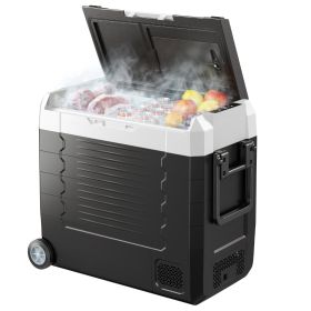 Car Refrigerator, DC 12/24V AC100-240V Compressor Electric Cooler, -4°F to 68°F Truck Refrigerator with APP Control, Wheels & Dual Zone (specification: 55 L)