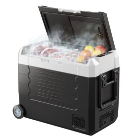 Car Refrigerator, DC 12/24V AC100-240V Compressor Electric Cooler, -4°F to 68°F Truck Refrigerator with APP Control, Wheels & Dual Zone (specification: 45 L)