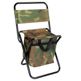 Foldable Fishing Chair With Backrest Built-In Cooler Bag Portable Handle Outdoor Lightweight Fishing Stool For Camping Hiking Hunting (Color: Camo, size: One size)