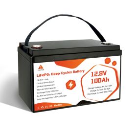 12V 100Ah LiFePO4 Battery, Lithium Battery Built-in 100A BMS 1280Wh, Deep Cycle Battery Up to 12000 Cycle Times, Iron Phosphate Battery for RV, Solar (Color: Black)
